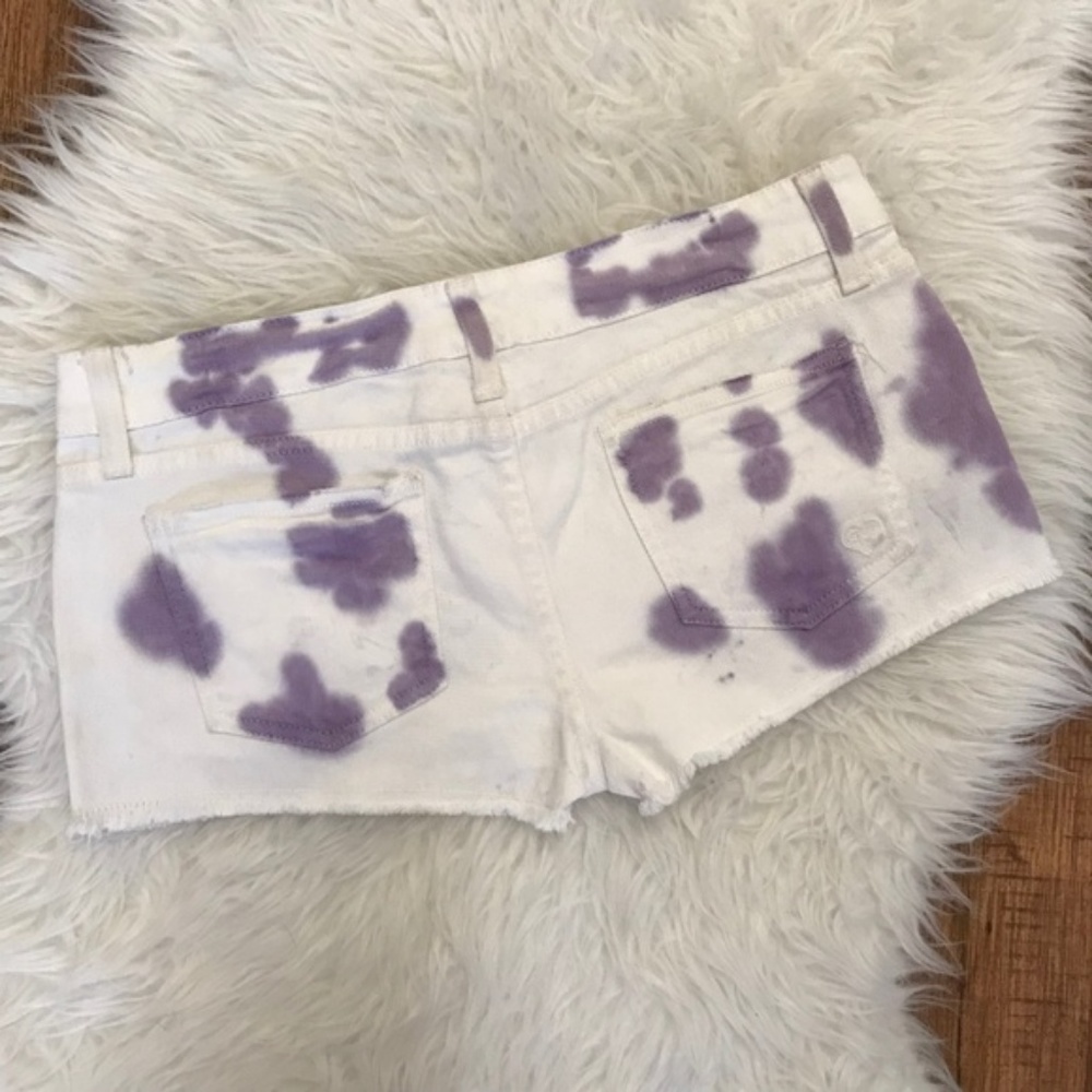 LF Carmar White Purple Tie Dye Cut Off Denim Shorts - New With Tags NWT - Picture 2 of 8